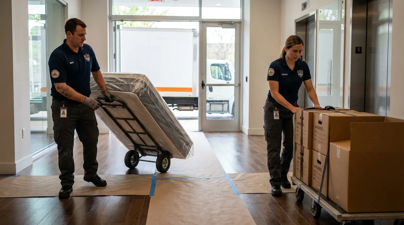 Professional apartment movers loading elevator in Berkley, MI