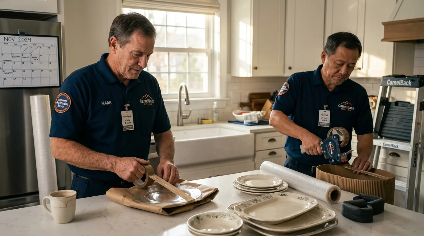 Professional crew packing kitchen dishware in Berkley, MI